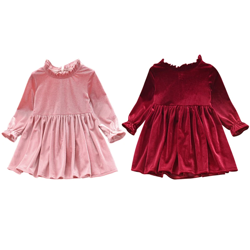 Cute Baby Dresses Autumn Casual Dress Girls Solid Print Long Flare Sleeve Design Kids Princess |