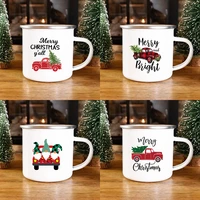 truck print enamel mug creative christmas vintage coffee wine cups drink dessert cocoa milk cup cake mugs handle drinkware gift
