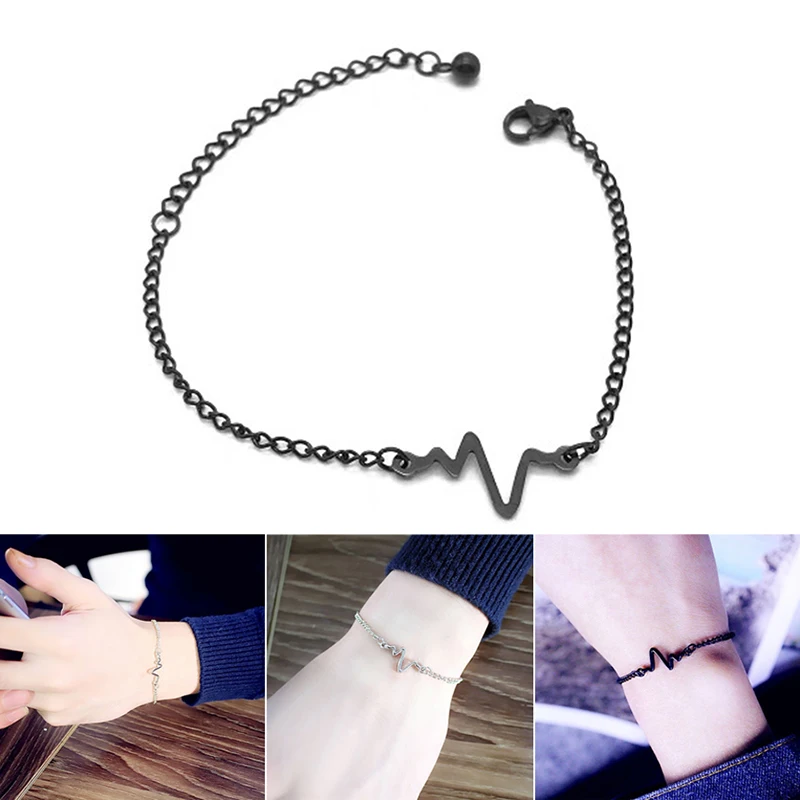 

Women ECG Shape Pendant Bracelet Exquisite Alloy Hypoallergenic Bracelet Adjustable Female Decorative Accessory HANW88