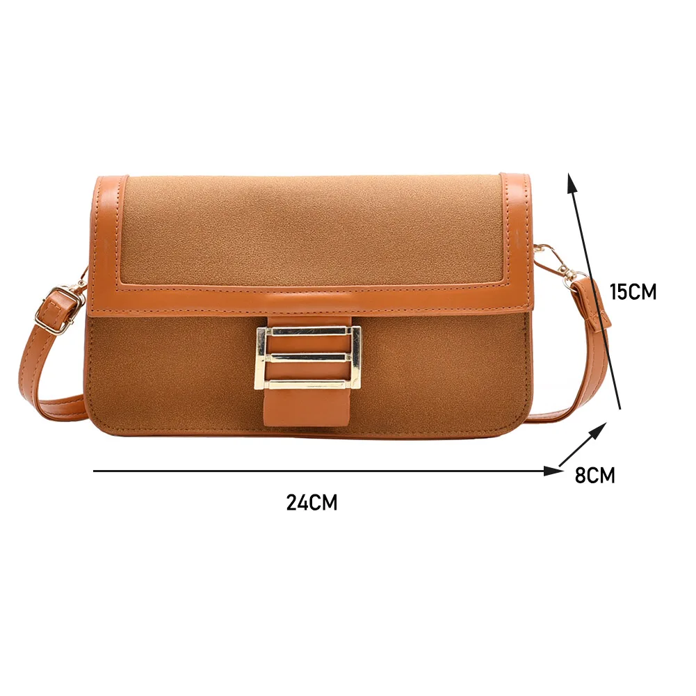 

Fashion Scrub PU Leather Flap Shoulder Messenger Bag Autumn Women Solid Long Square Purse Portable Street Handbags