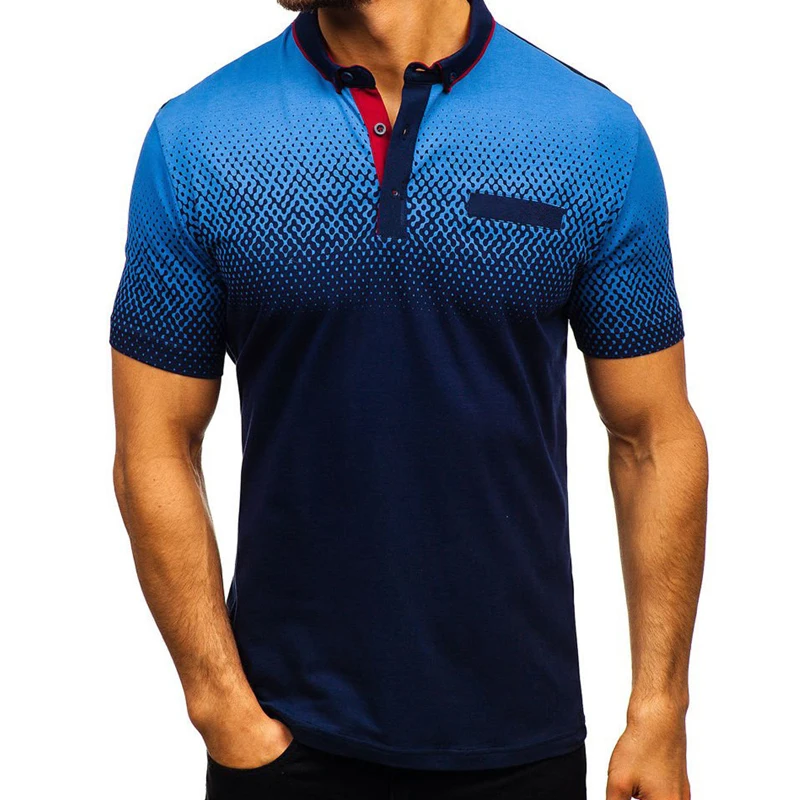 

Men Polo Shirt Gradient Print Summer Short Sleeve Casual Plue Size Bottoming Blouse Top Turn Down Collar Male Clothing