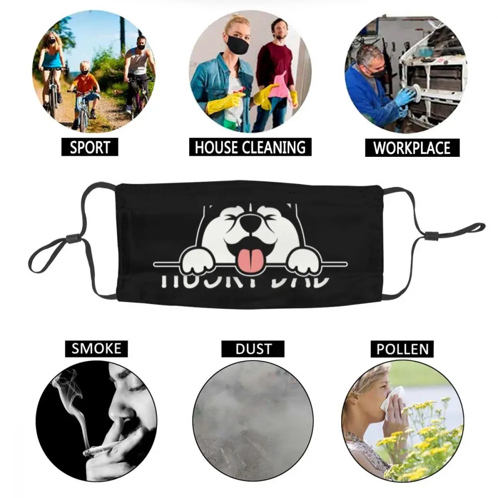 

Men Women Fashion Siberian Husky Dad Face Mask Dustproof Cartoon Animal Dog Protection Respirator Non-Disposable Mouth Muffle