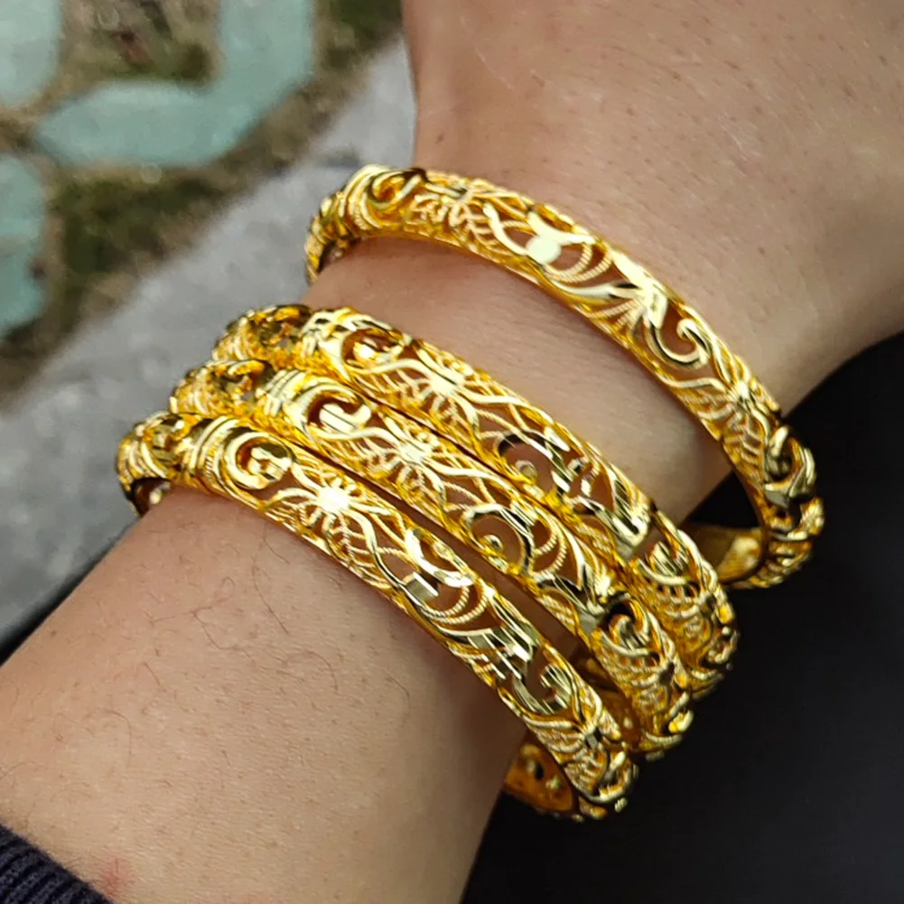 

24k 4pcs/Lot Gold Plated Bracelets Bangles Holiday Gifts Party Wedding Jewelry For Women Bridal