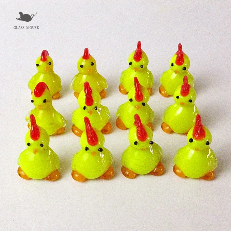 12pcs Cute Style Yellow handmade glass poult chicken Miniature statues Home Fairy garden Micro landscape decorative Figurines