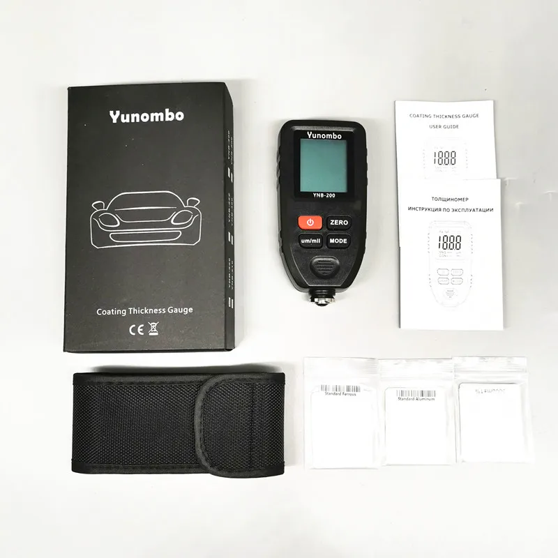 Black Color Yunombo цифровой дисплей автоматический измеритель толщины краски автомобиля фильм Толщина тестер толщины покрытия толщиномер с английским русским руководством - Цвет: Black Color