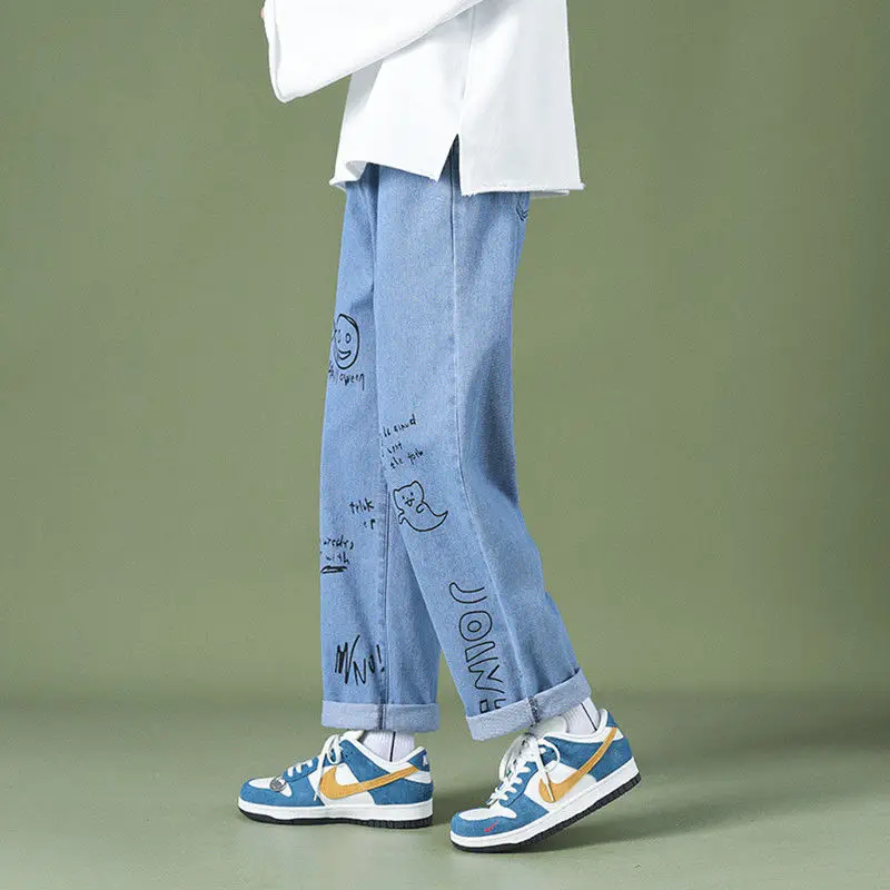 

Casual Graffiti Woman Jeans High Waist Denim Trousers Wide Leg Washed Straight Pants Streetwear Vintage Clothes y2k Oversize