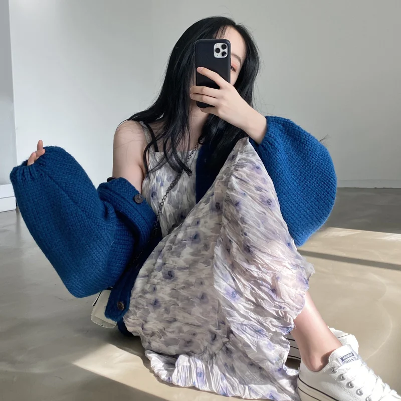 

Korean Pleated Ink Painting Printing Dress Rac