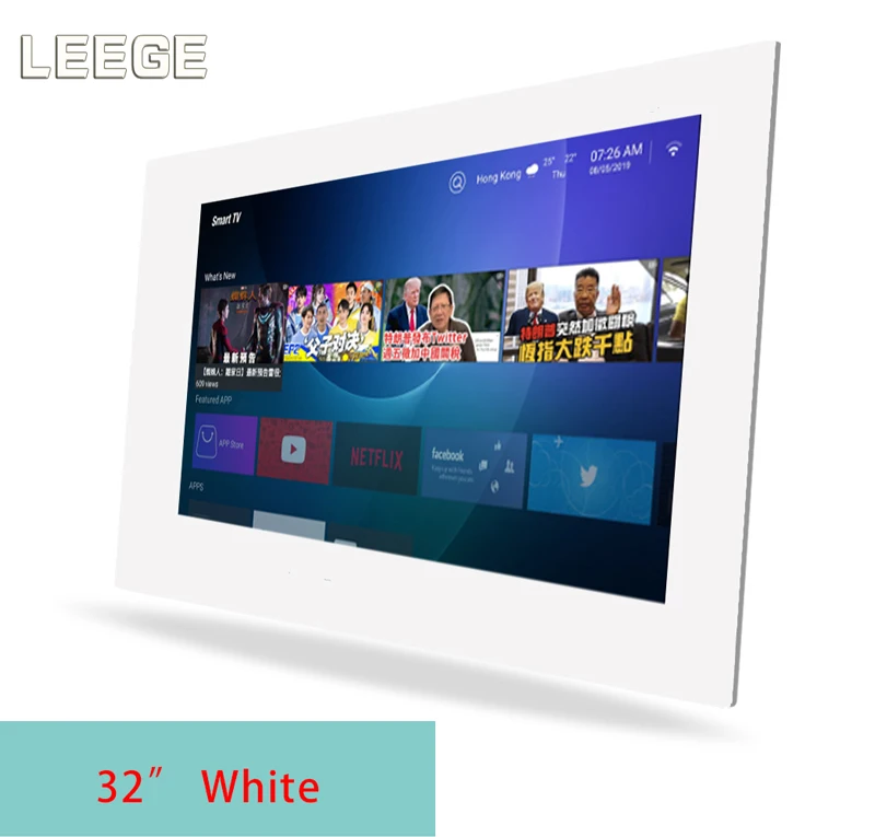 White 32 дюйма Frameles зеркало для ванной комнаты Водонепроницаемый душевая комната светодиодный телевизор интернет Full HD 1080 Android Wi-Fi стеклянная панель Airplay cast tv - Цвет корпуса: White