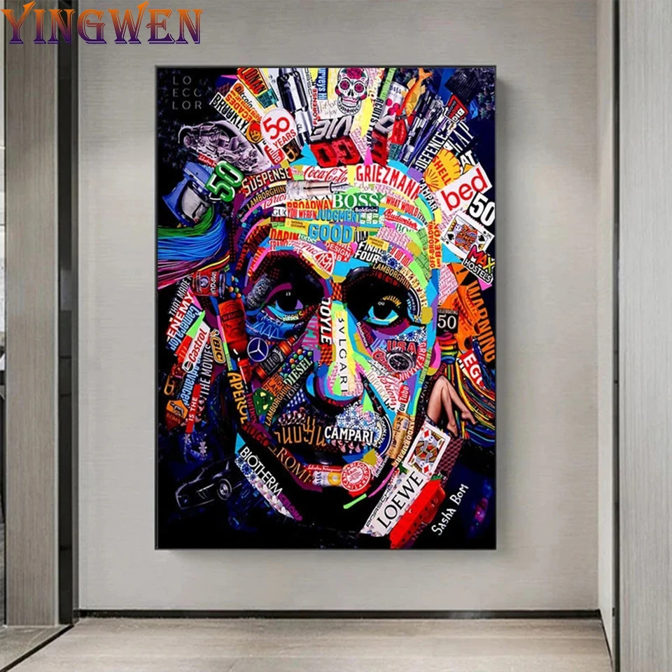 

Graffiti Einstein Art Colorful Diamond Embroidery Decorative 5D DIY Diamond Painting Pictures Artwork Cross Stitch Room Cuadros