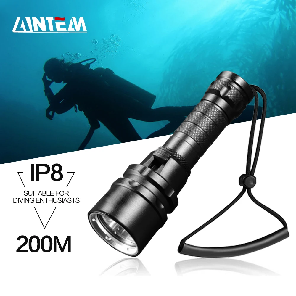 IPX8 Wasserdicht Scuba Tauchen Licht 200 Meter L2 Unterwasser LED Taschenlampe Tauchen Lanterna Taschenlampe Lampe durch 18650 Mit Hand Seil