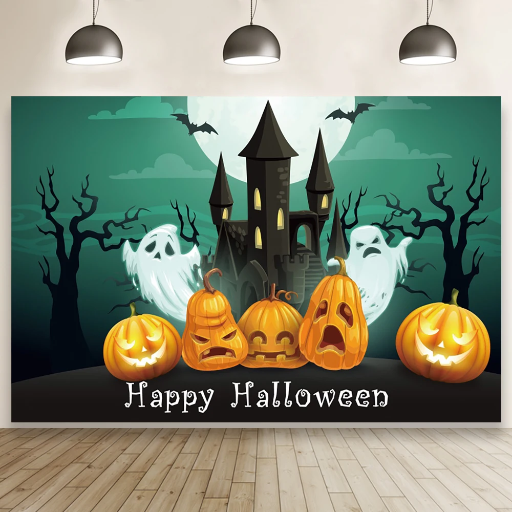 

Night Castles Ghost Pumpkin Lantern Happy Halloween Photo Background Kids Family Celebration Party Backdrops Home Decor