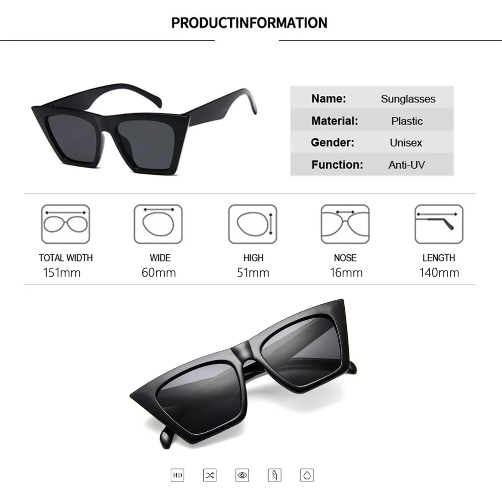 

Fashion Square Sunglasses Women Designer Luxury Man Cat Eye Sun Glasses Classic Vintage UV400 Protection Outdoor Eyewear