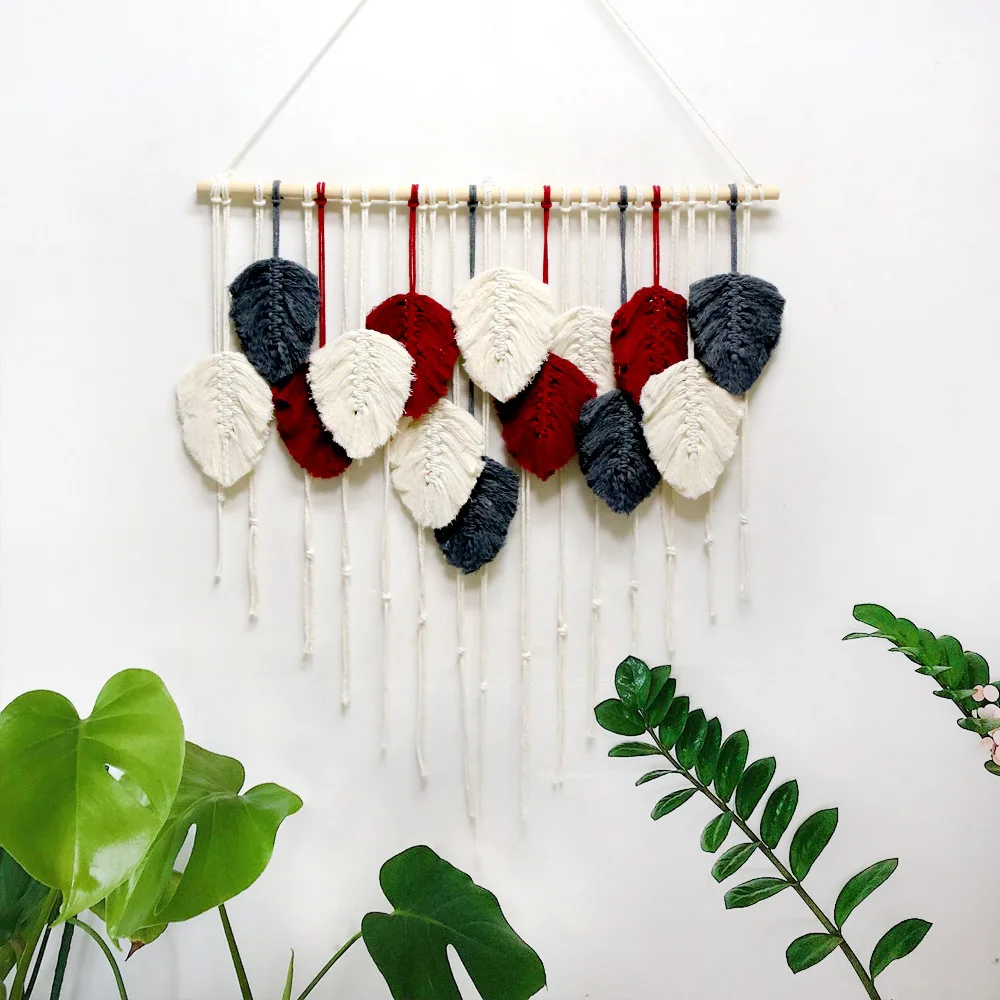 

New Nordic Style Bohemian Woven Tapestry Tassel Feather Handmade Leaf Wall Hanging Home Decoration Room Decor Aesthetic