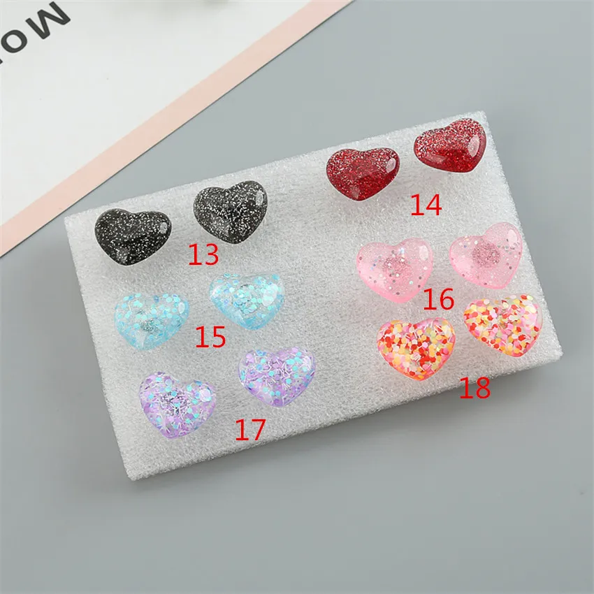 

1pair 13*15.5 Mm Stup Earrings Very Cute Multicolor Resin Heart Glitter Resin Heart Earrings for Kids Girls Teens Jewelry