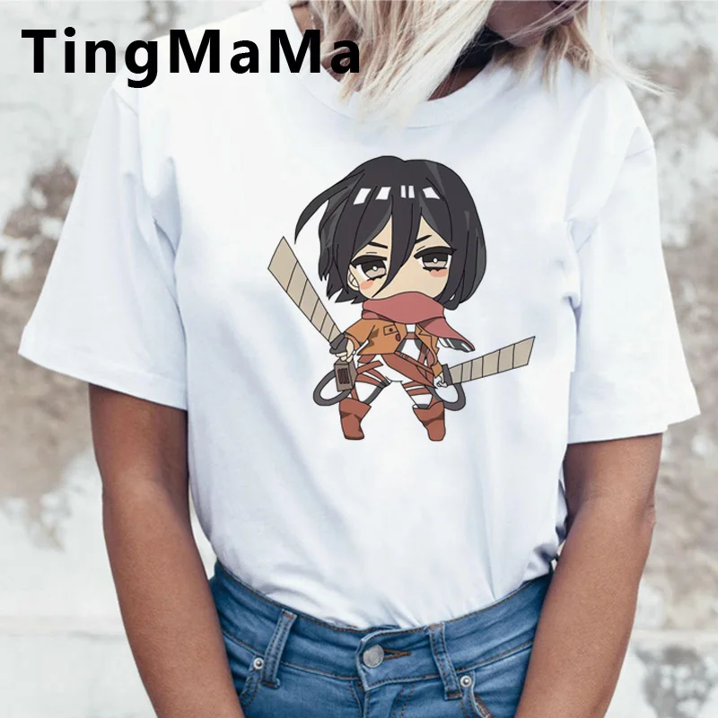 Хит футболка с японским аниме атака на Титанов женская летняя Harajuku Забавные
