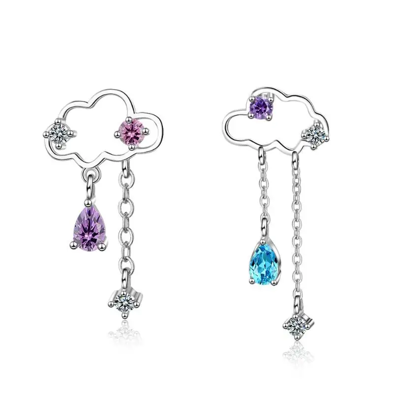 Женские асимметричные серьги в виде капель воды с цирконием модные креативные