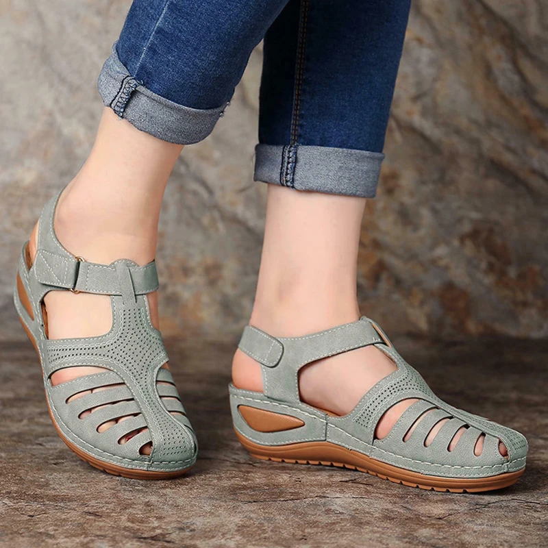 

Woman Summer Vintage Wedge Sandals Buckle Casual Sewing Women Shoes Female Ladies Platform Retro Sandalias Plus Size