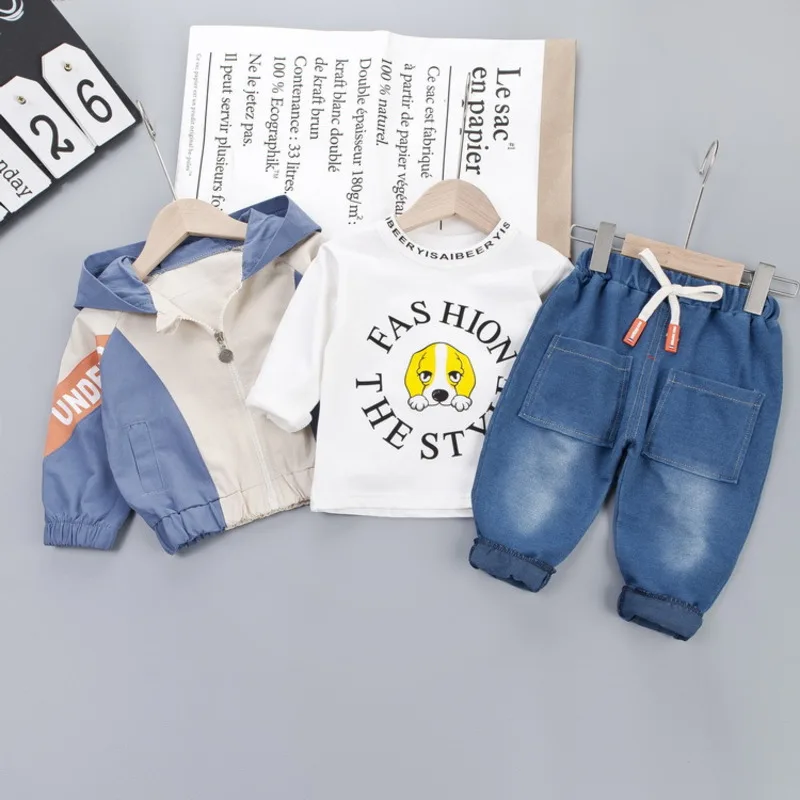

Spring Autumn Fashion Baby Girls Clothes Children Boys Casual Hooded Jacket T-Shirt Jeans 3Pcs/sets Toddler Costume Kids Outfits