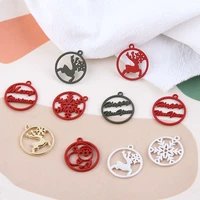 10pcs spray paint christmas series elk snowflake english letter circle charms alloy pendants earring diy jewelry accessory yz683