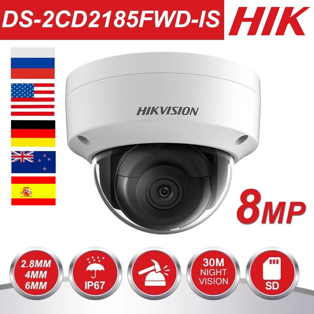Hikvision 8-мегапиксельная ip-камера DS-2CD2185FWD-IS внутренней 8 мегапикселей купольная камера видеонаблюдения POE Cam Встроенный слот SD аудио интерфейс