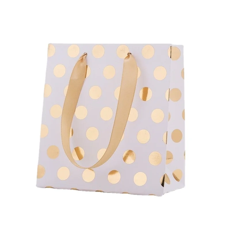 

10/30/50pcs High Quality Small Dots Bronzing Paper Gift Bags with Ribbon Handles Candy Cookie Packaging Tote Bags Home Storage
