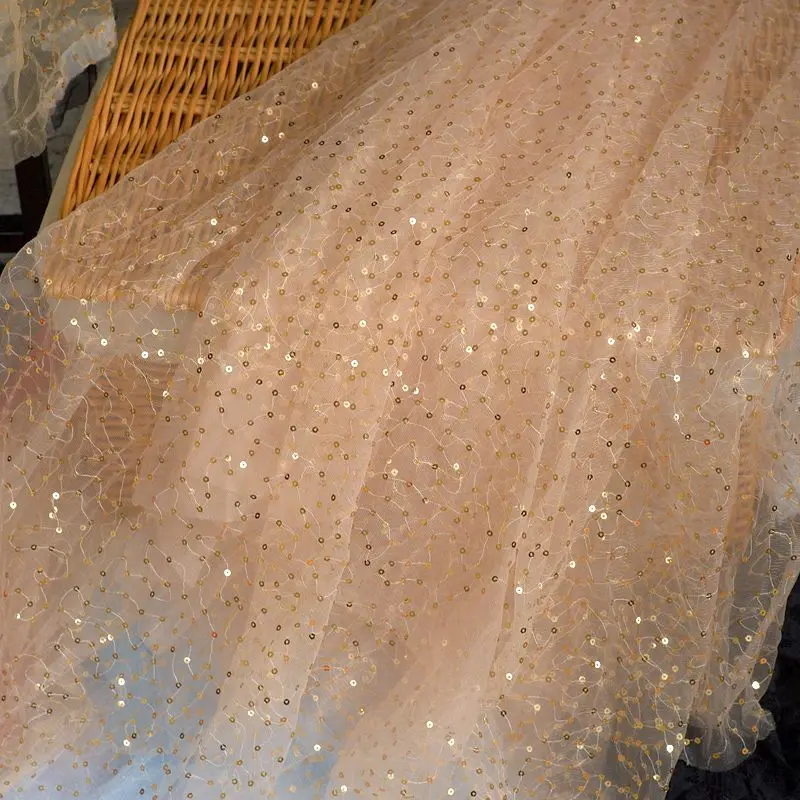 150 см широкая ажурная ткань черного цвета с пайетками Сетчатое свадебное платье