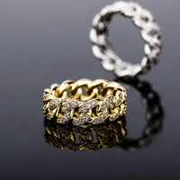 gold copper hip hop rings all iced out micro pave cubic zircon 8mm width cuban chain ring for men and woman