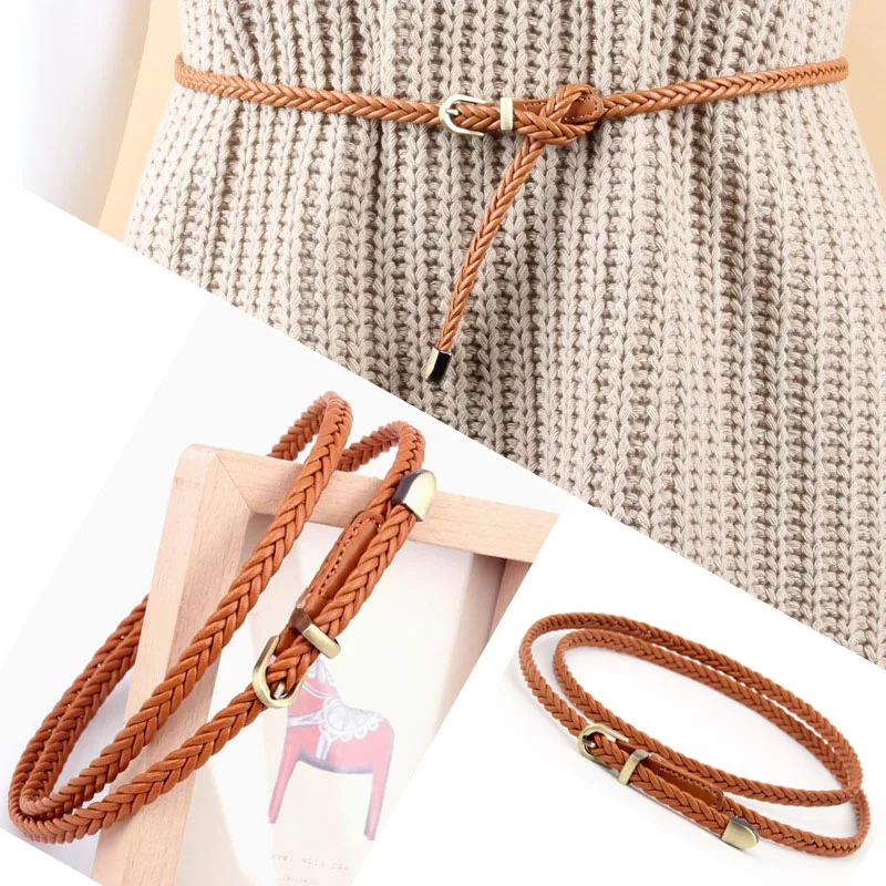 

Female Belt High Quality Hot Sale Newest Womens Belt PU thin Ladies Candy Color Braid Belt 1PC For Dress Fashion Pin buckle