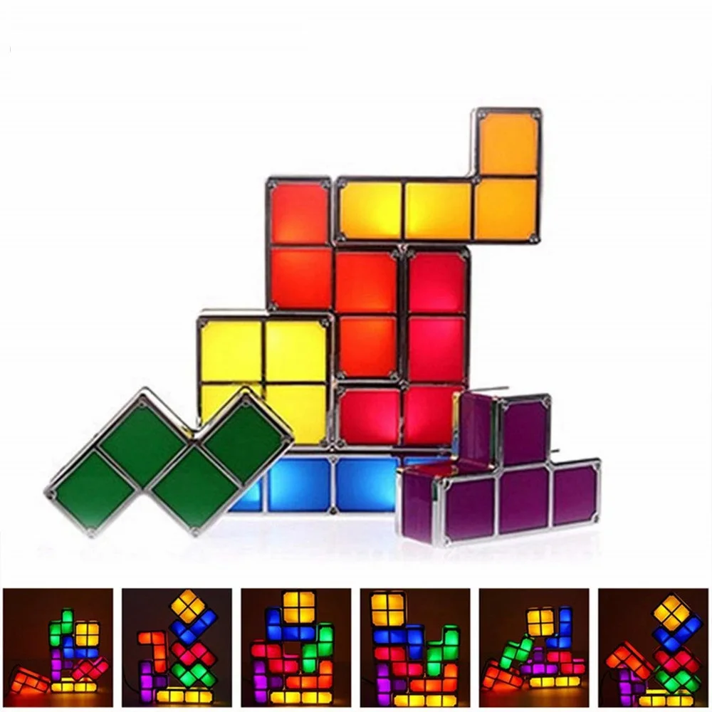 HoneyFly DIY светодиодный Tetris пазл Ночной светильник Штабелируемый строительный
