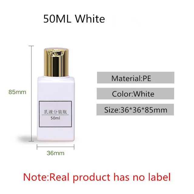 50ML white 3 шт квадратная пластиковая бутылка с золотой крышка с дозаторным диском 50 мл, 100 мл пустая дорожная бутылка для жидкого лосьона жидкая Мода - Цвет: 50ML white