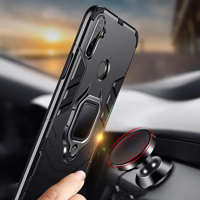 KEYSION Shockproof Armor Case for OPPO Realme 6i 6 Pro Ring Stand Bumper Silicone + PC Phone Back Cover for Realme 5i 5 Pro