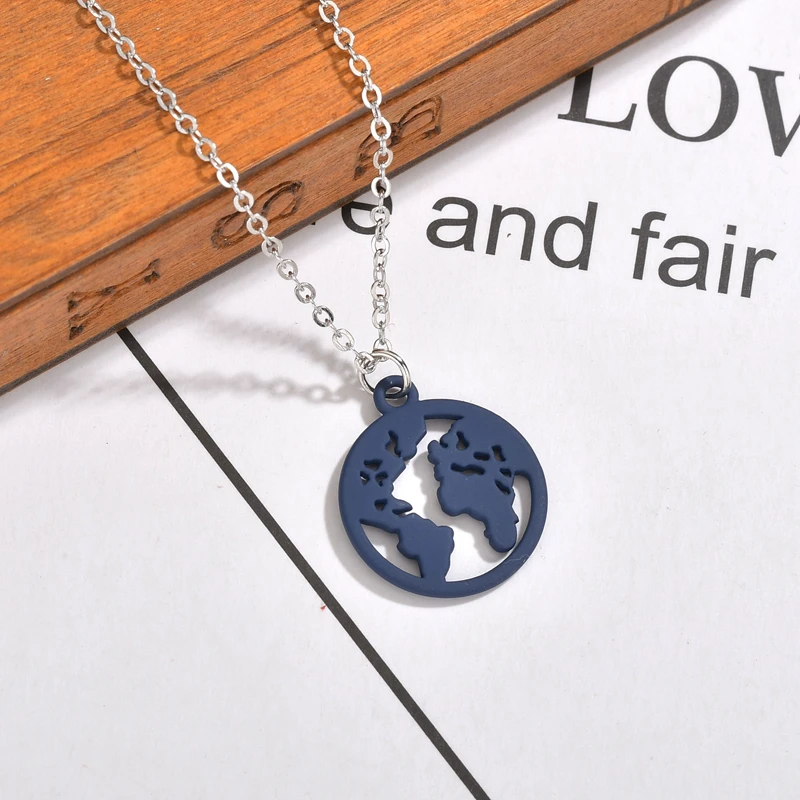 Модная круглая подвеска с картой мира длинная цепочка ожерелье черная кожаная