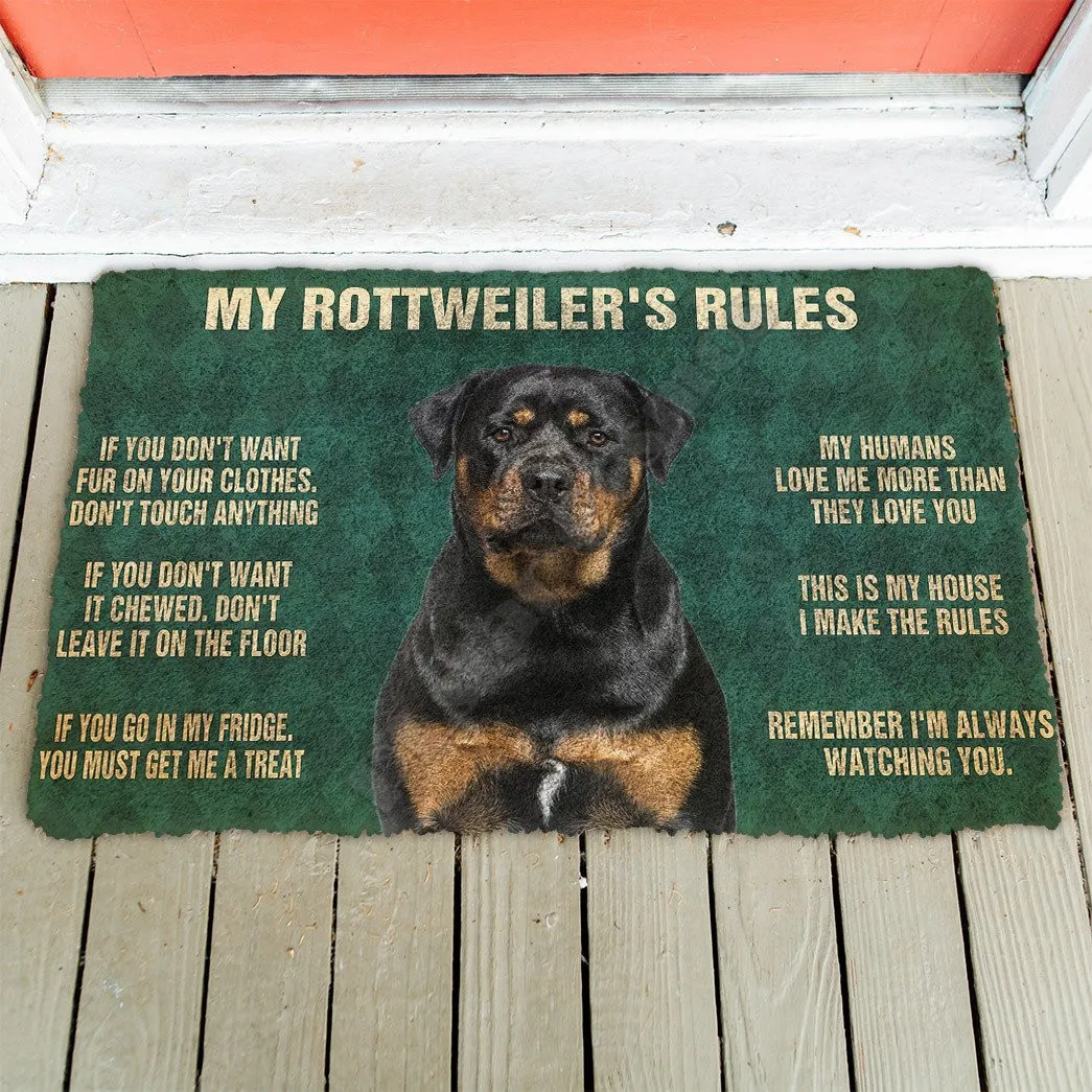 

3D Rottweiler's Rules Doormat Non Slip Door Floor Mats Decor Porch Doormat