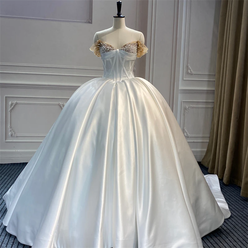 

Marnham Wedding Dresses 2022 For Bride Ivory Luxury Satin Bridal Dress Pearls Strapless Plus Size Vestido De Noiva Robe Mariage