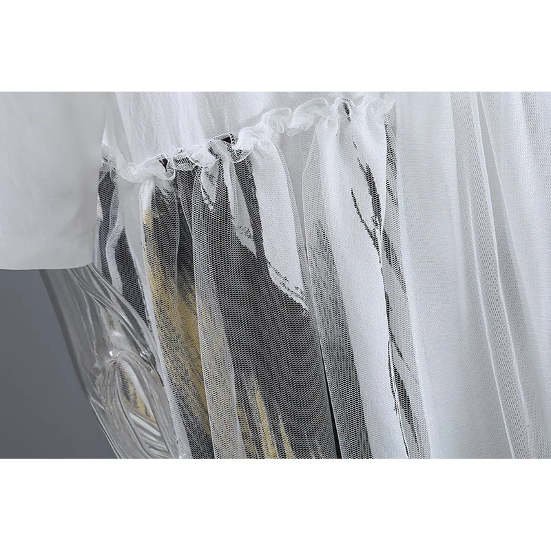 

SuperAen 2021 Spring and Summer New Korean Women's Printing Mesh Short Sleeve Printed Shirt Dress