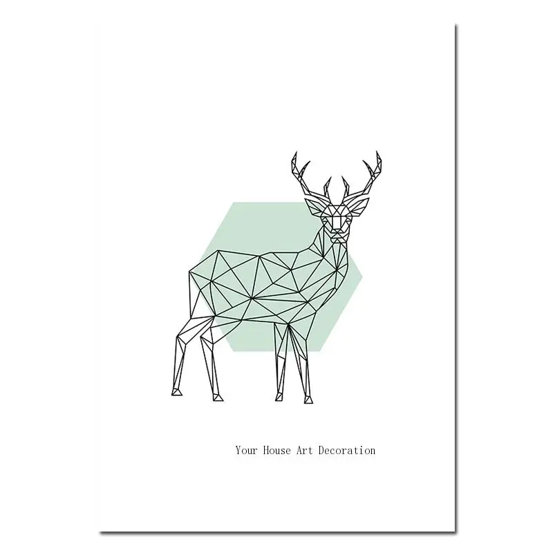 Nordic Canvas Painting Animal Bear Deer Wall Art Poster Minimalist Printed Green Geometry Abstract Picture Home Decor | Дом и сад