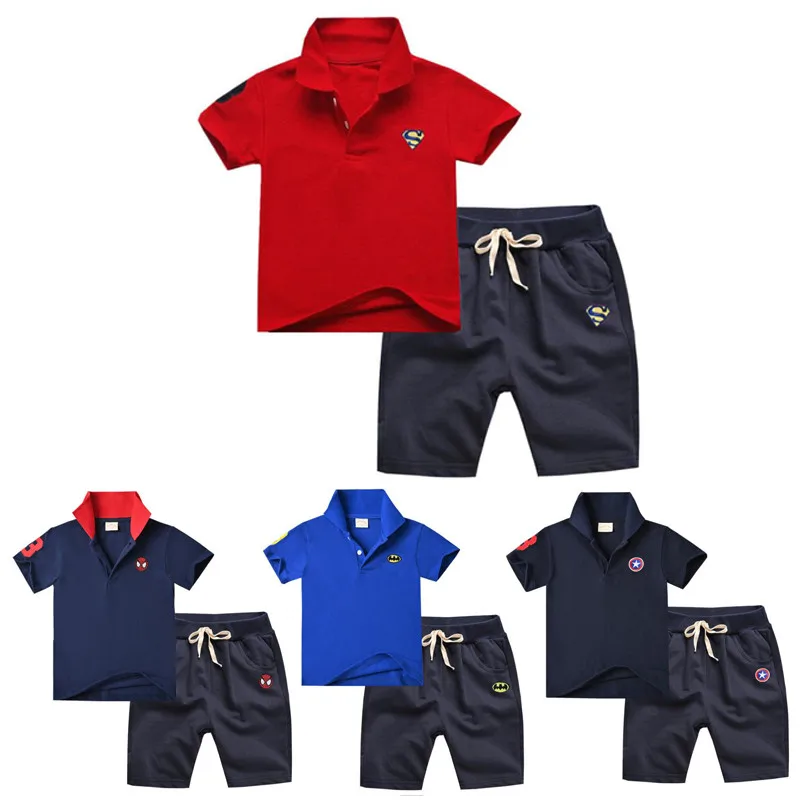 Детская одежда летний спортивный костюм супермена для мальчиков Модная рубашка