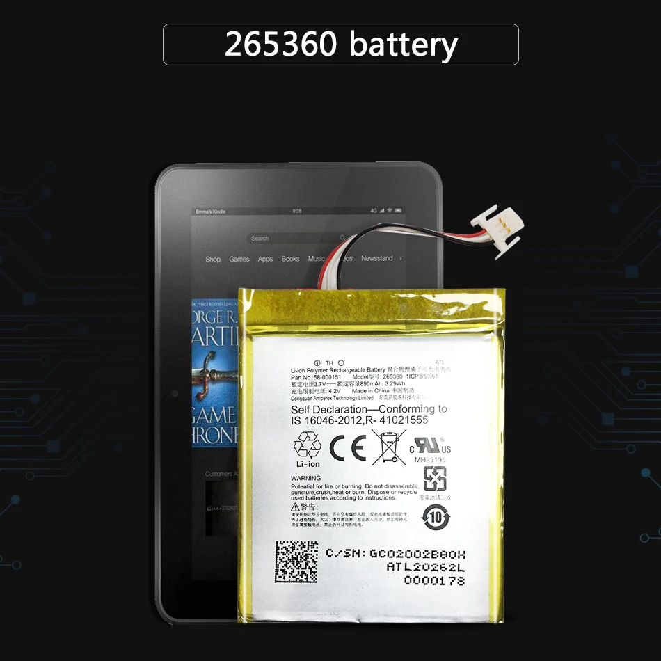 Аккумулятор на 890 мА · ч для Amazon Kindle 4 5 6 D01100 515 1058 01 фотоаккумулятор|Аккумуляторы