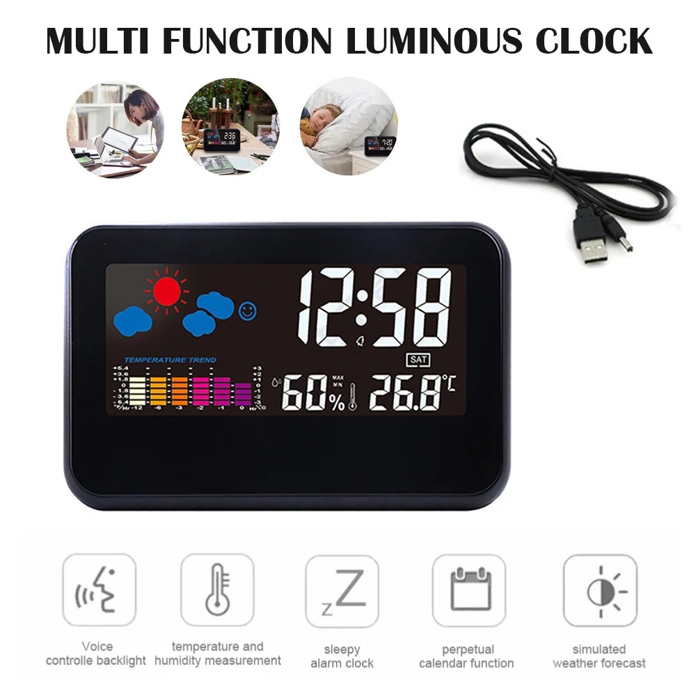 

Multifunctional Electronic Alarm Clock Digital LCD Time Temperature Humidity Display Calendar Backlight Table Digital Clock