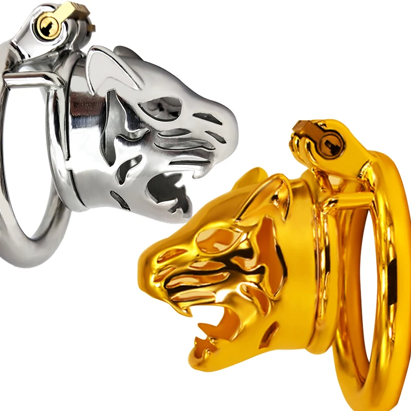 

Tiger stainless steel Golden/Sliver Cock Cage Male Chastity Device with Stealth lock Penis Ring Sex Toy For Men Sex Products