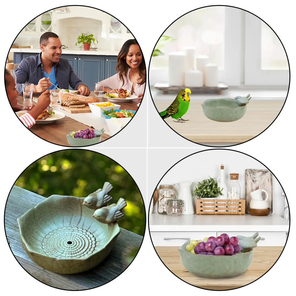 

Ceramic Bird Feeder Kitchen Storage Fruit Plate Desktop Crafts Tray with Hole