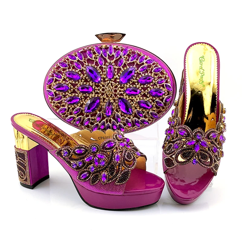 

Italian-designed shoe and bag set Artificial rhinestone bag Matching shoes set, new arrival shoes and bags for women in African