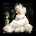 Шикарные пышные платья с рукавами и глубоким V-образным вырезом, женское длинное Многоярусное Тюлевое платье для фотосессии, Пляжное платье для дня рождения