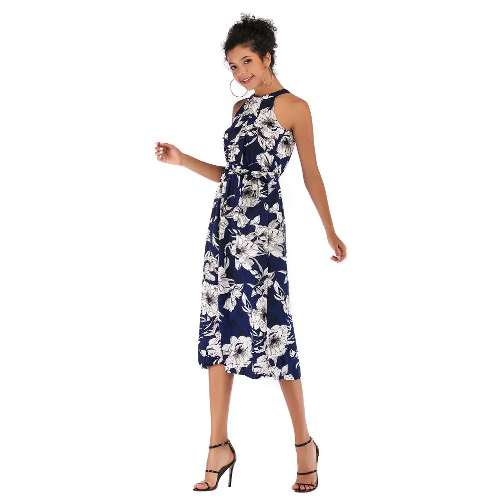 

Color Dress Ladies dress women color Casual fashion Dresses Lace Party collar pringting Suspender sleeveless Chiffon fresh new