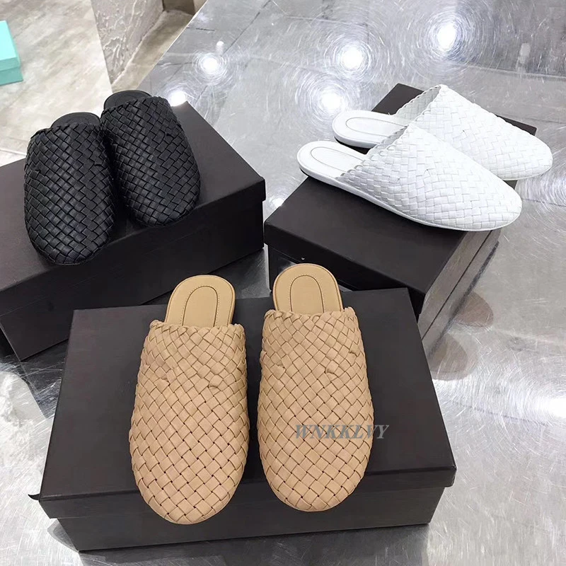 

Braided slippers Women Lazy Mullers summer flat lazy loafers hand woven Flipflops ladies sandals beach vacation seaside shoes
