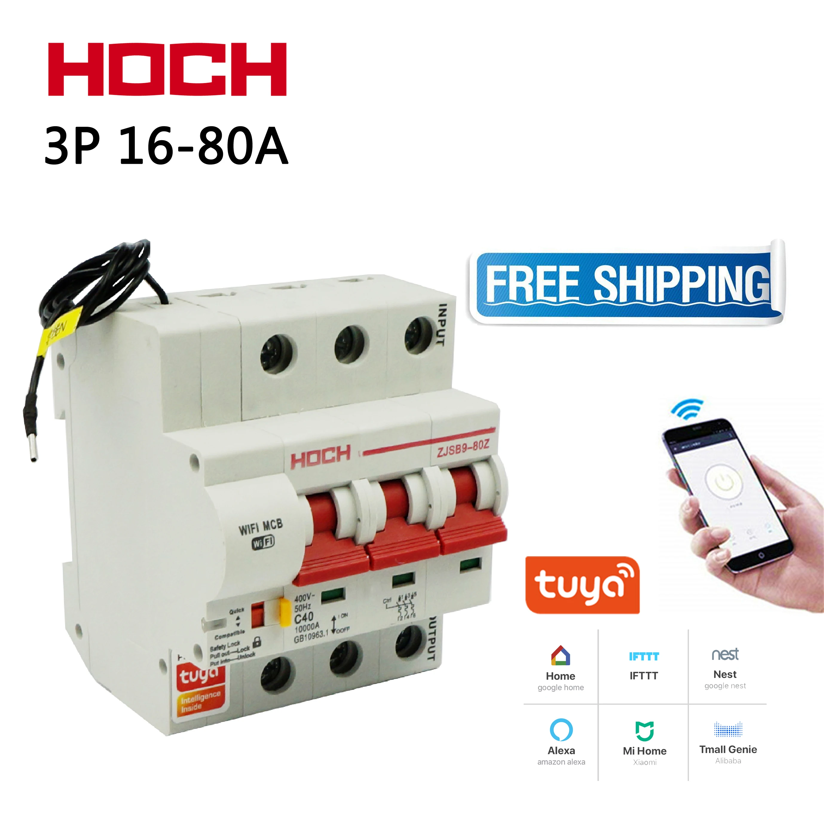 HOCH ZJSB9-80Z Tuya wifi автоматический выключатель Умный таймер жизни пульт дистанционного управления 3P Беспроводной интеллектуальный переключатель Заводская