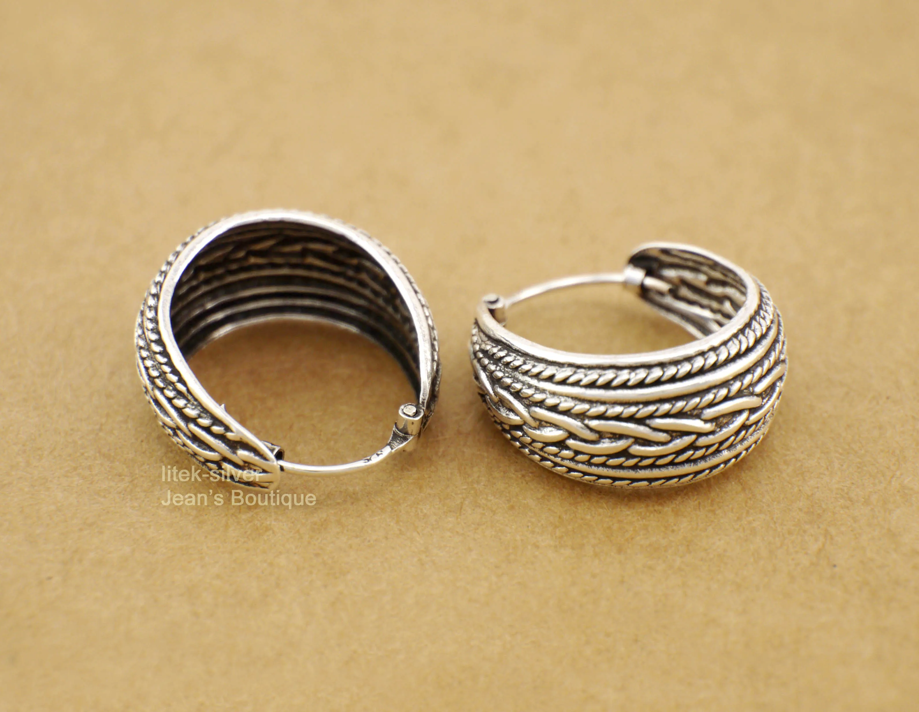 S92 цельные серьги кольца из стерлингового серебра SIL в стиле Бали окисленные Huggie