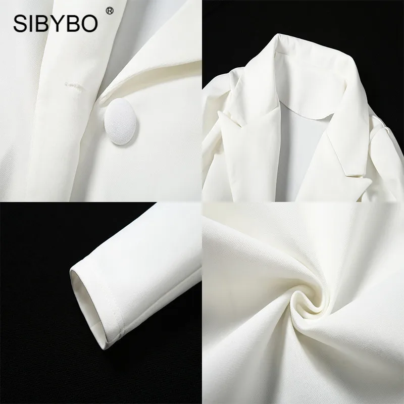 SIBYBO осень Фонари рукав Повседневное Блейзер Для женщин однобортная с английским воротником Длинный блейзер Пальто Кнопки белые пикантные Для женщин топы