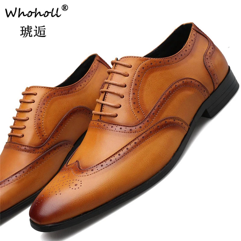 

Whoholl Brand 2020 Pu Leather Men Dress Shoes Formal Wedding Party Shoes For Men Retro Brogue Shoes Luxury Brand Men's Oxfords