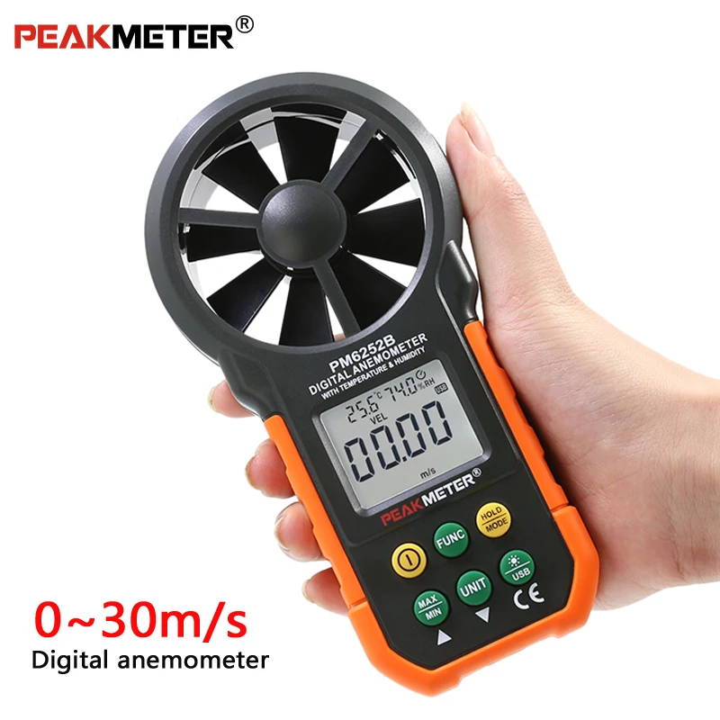 

PEAKMETER MS6252A MS6252B Digital Anemometer 30m/s Handheld USB Airflow Tester to measure ambient temperature and humidity